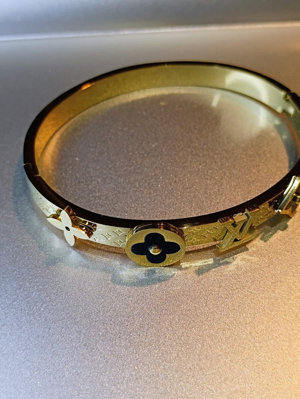 New Gold Tone & Black Monogram Bangle Bracelet - Picture 2 of 6